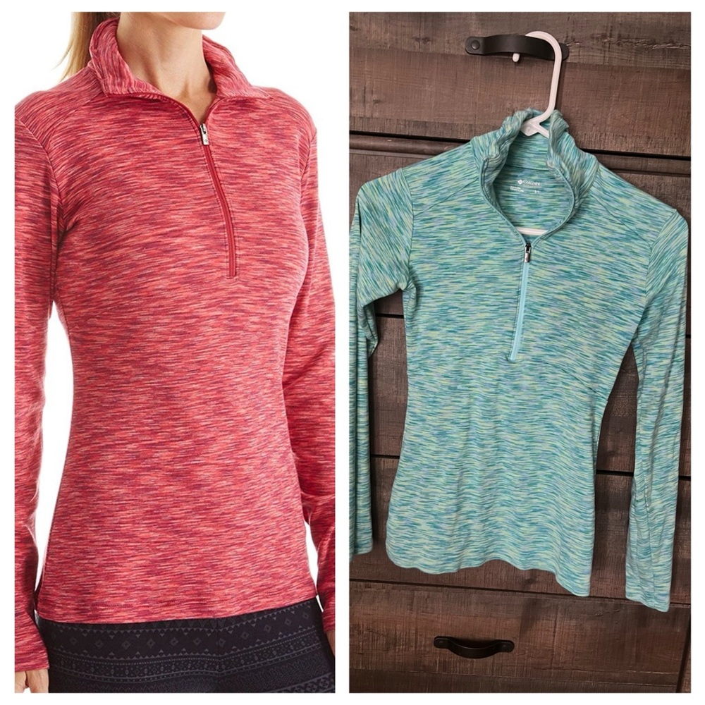 Columbia outerspaced space dyed quarter zip pullover, aqua long sleeve top sz s